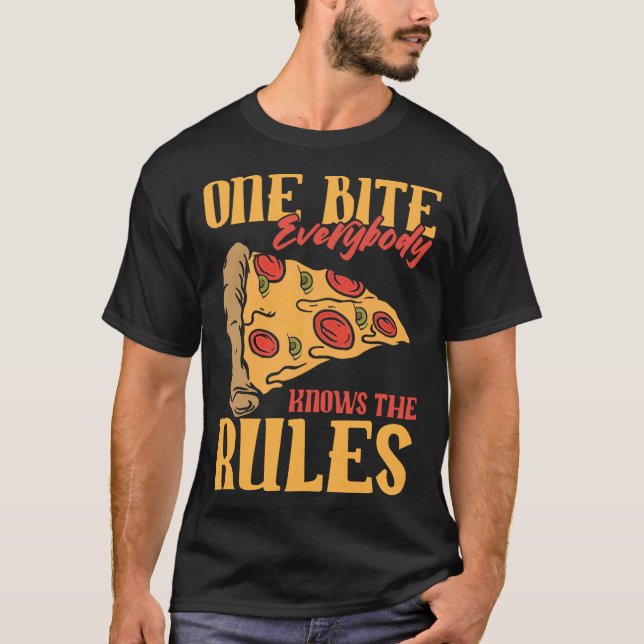 Camiseta Engraçado 1 Mordida Pizza Todos conhecem as regras (Frente)