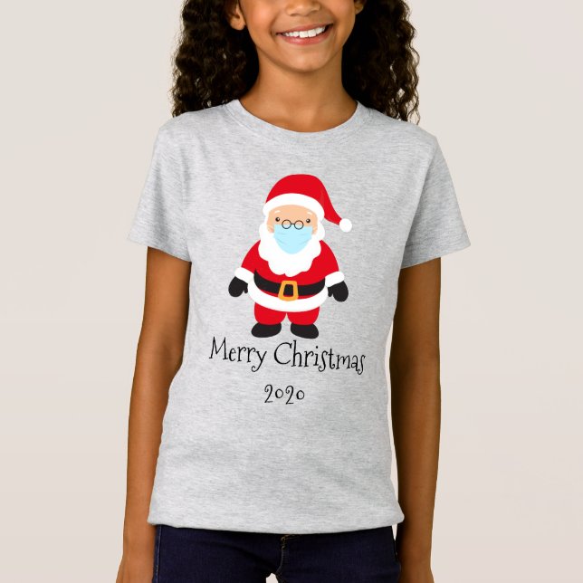 Camiseta Engraçado 2020 Papais noeis Feliz Máscara de Natal (Frente)