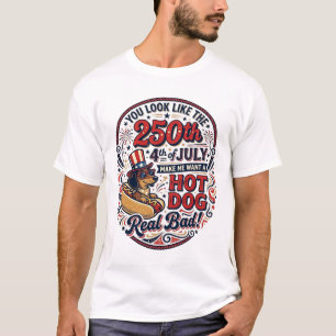 Camiseta Engraçado 250º 4 de Julho Cachorro-Quente Dachshun