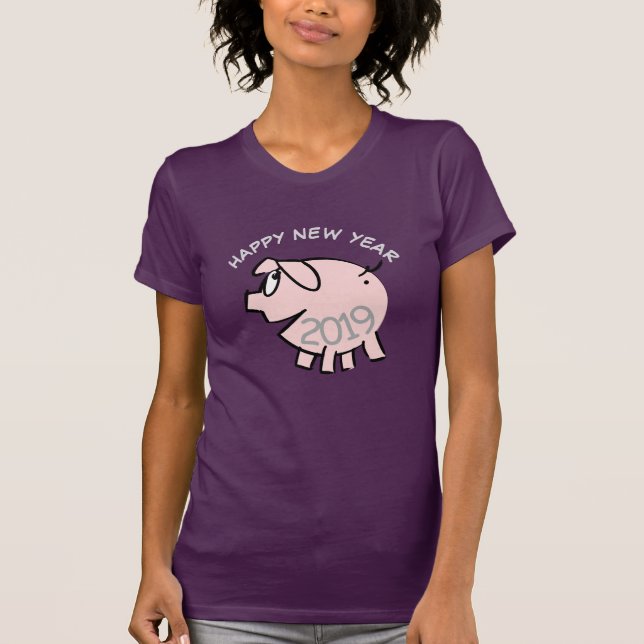 Camiseta Engraçado 3 Cartoon Ilustration Pig Year 2019 Woma (Frente)