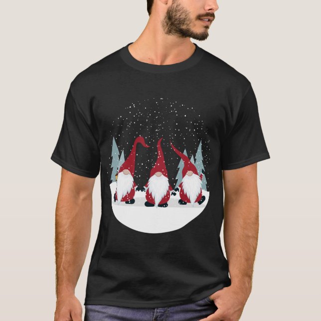 Camiseta Engraçado 3 Gnomos Nórdicos Festa de Natal em Suec (Frente)