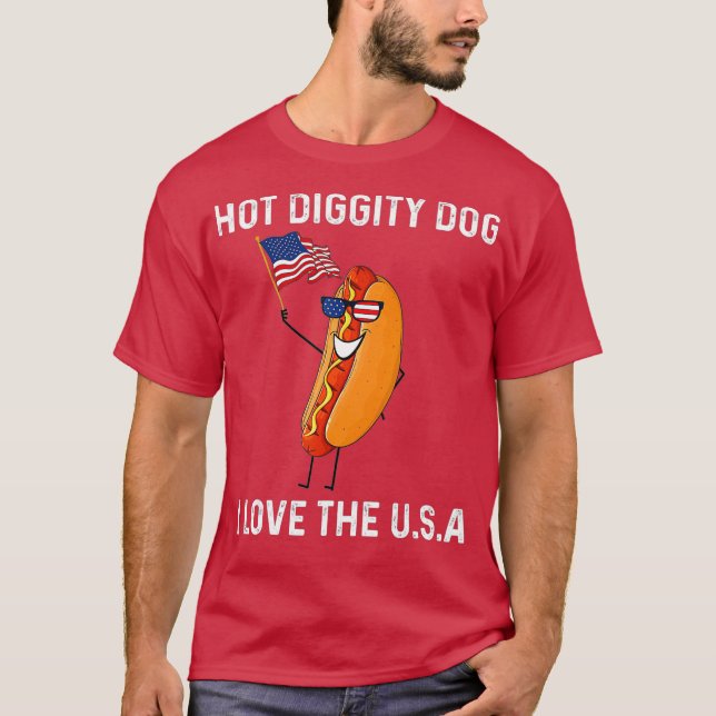 Camiseta Engraçado 4º. dia 4 de julho Cachorro Quente Adoro (Frente)
