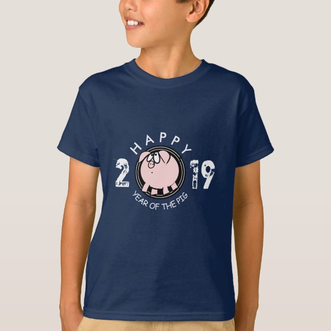 Camiseta Engraçado 4 Cartoon, Ano de Porco, 2019 Crianças T (Frente)