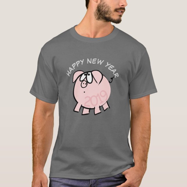 Camiseta Engraçado 4 Cartoons Ilustração de Porco Ano Zodia (Frente)
