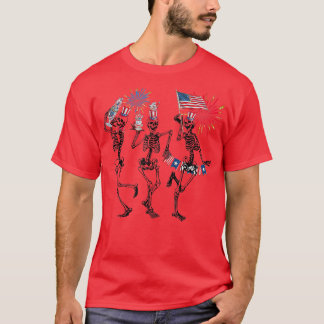 Camiseta Engraçado 4 de julho Dança da morte Macabre Skelet
