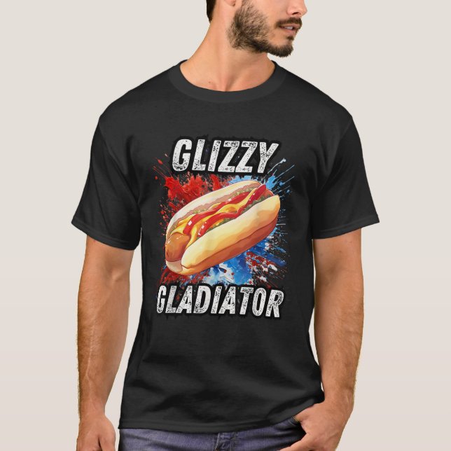 Camiseta Engraçado 4 de julho Hotdog Glizzy Gladiator Ameri (Frente)