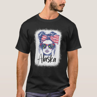 Camiseta Engraçado 4 De Julho Mensagem Bun Alaska Flag Stat