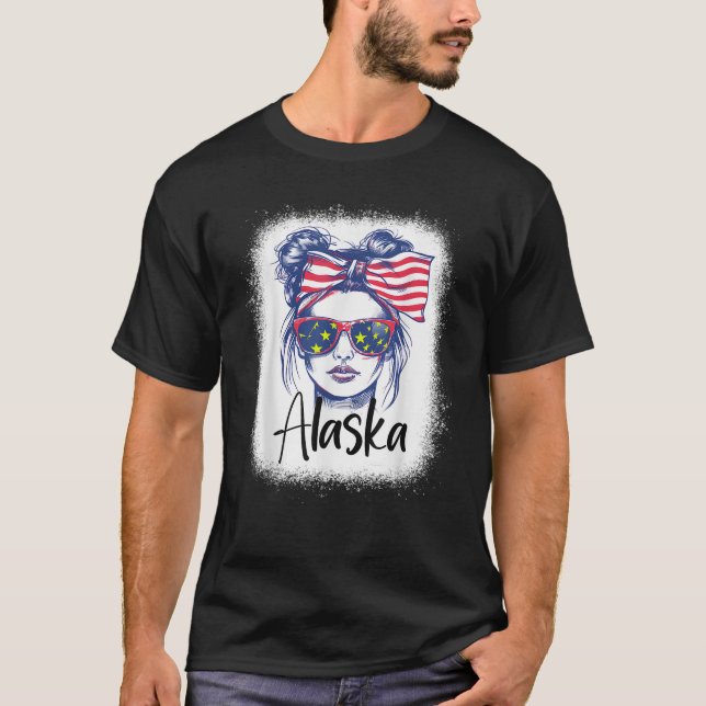 Camiseta Engraçado 4 De Julho Mensagem Bun Alaska Flag Stat (Frente)