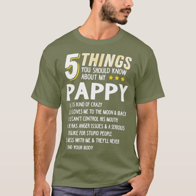 Camiseta Engraçado 5 Coisas Que Vovô Pappy Dava Ideia (Frente)
