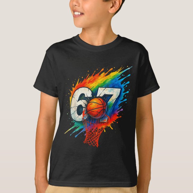 Camiseta Engraçado 67 Basquete Seis Sete 6 7 Meme 67  (Frente)