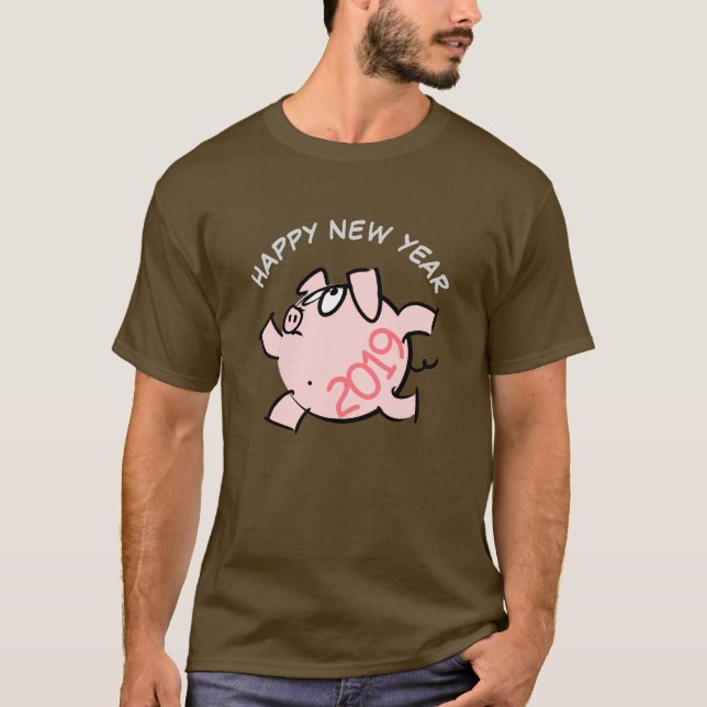 Camiseta Engraçado 6 Ilustração de Cartoon Ano 2019 Homem T (Frente)