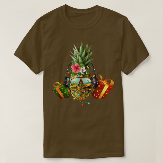 Camiseta Engraçado Abacaxi Árvore de Natal Luz Frutas de Na (Frente do Design)