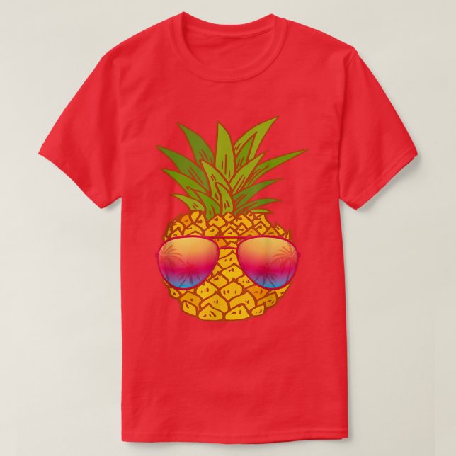 Camiseta Engraçado Abacaxi Óculos escuros Arte havaiana Alo (Frente do Design)