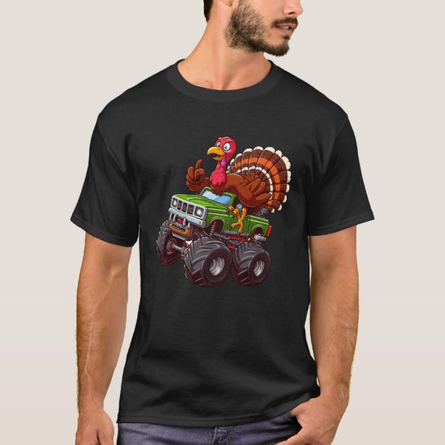 Camiseta Engraçado Ação de Graças Turquia Andando Caminhão  (Frente)