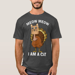 Camiseta Engraçado Ação de Graças Turquia Gato de Miau Figu