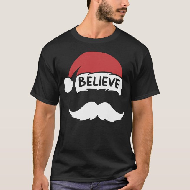 Camiseta Engraçado Acredite em Santa Hat Branca, Crianças B (Frente)