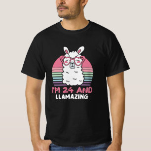 Camiseta Engraçado Adorável Llama 24º Presente de Aniversár