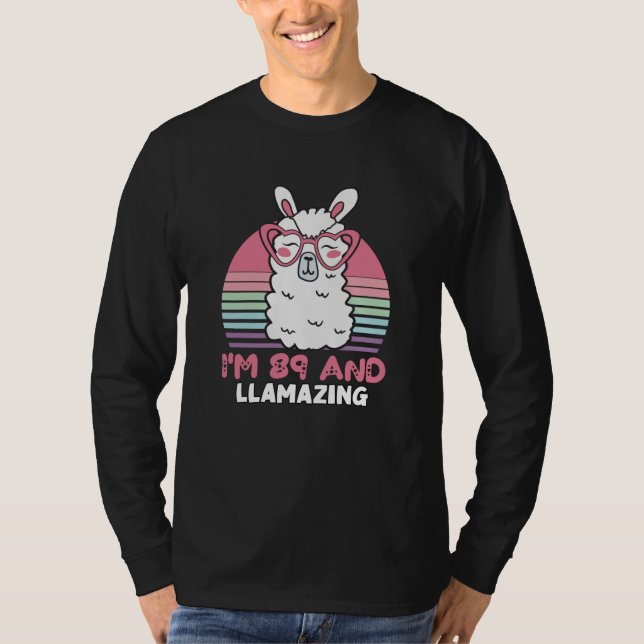 Camiseta Engraçado Adorável Llama 89º Presente De Aniversár (Frente)