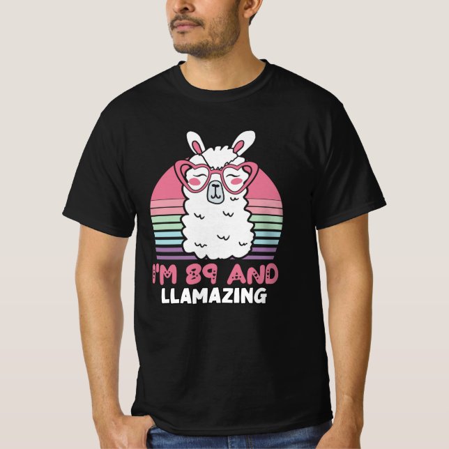 Camiseta Engraçado Adorável Llama 89º Presente De Aniversár (Frente)