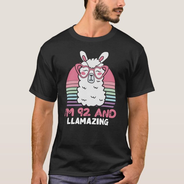 Camiseta Engraçado Adorável Llama 92º Presente De Aniversár (Frente)