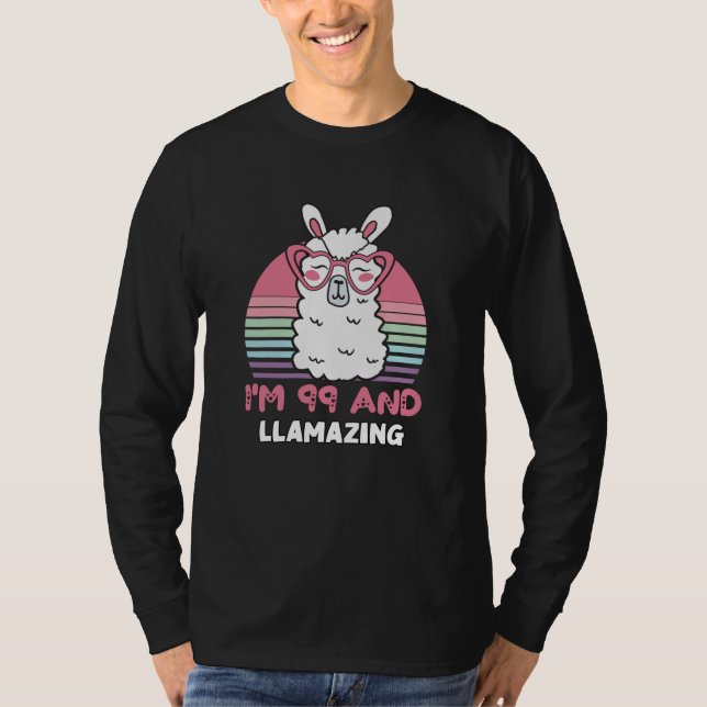 Camiseta Engraçado Adorável Llama 99º Presente De Aniversár (Frente)