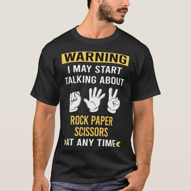 Camiseta Engraçado Advertência de Tesoura de Papel Rock (Frente)