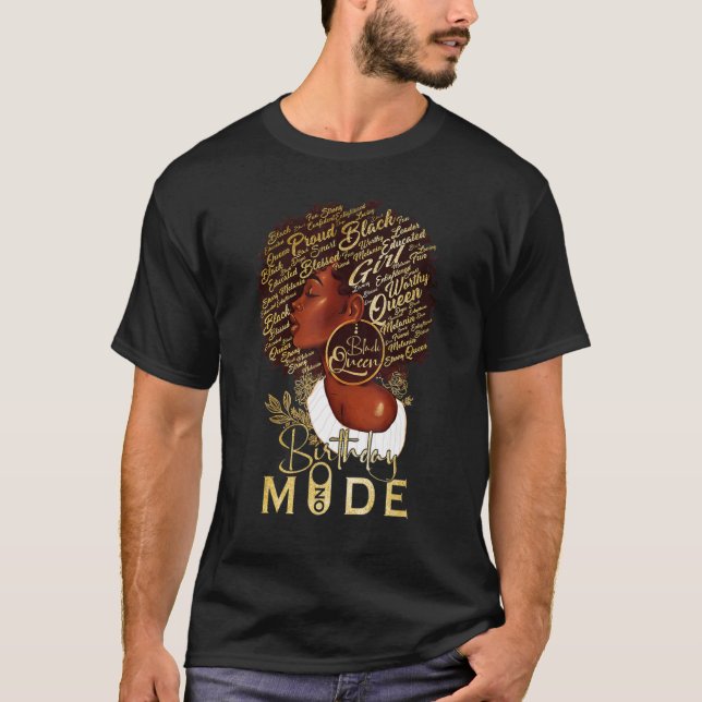 Camiseta Engraçado Afro Queen Birthday Modo Ativado Para Mu (Frente)