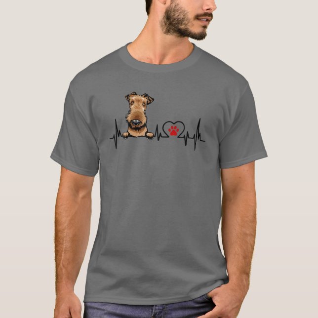 Camiseta Engraçado Airedale Heartbeat Cão Lover (Frente)
