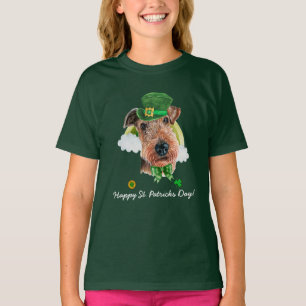 Camiseta Engraçado Airedale Terrier Dourado Dia de São Patr
