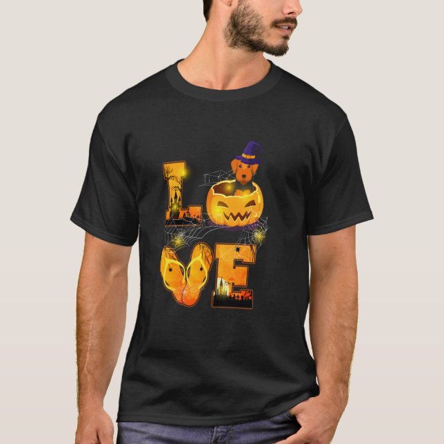 Camiseta Engraçado Airedale Terrier Halloween (Frente)