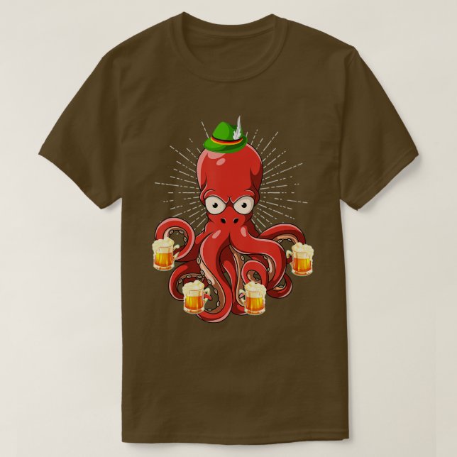 Camiseta Engraçado alemão Lederhosen Octopus Beer Drinker O (Frente do Design)