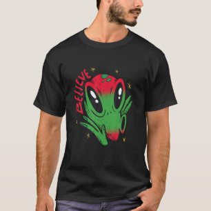 Camiseta Engraçado Alienígena Cartoon Alienígena Acredit