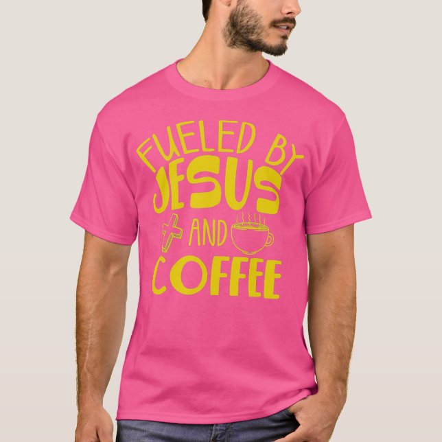 Camiseta Engraçado Alimentado Pelo Café Jesus Gift Caffeine (Frente)