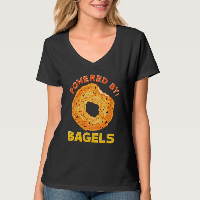 Camiseta Engraçado Alimentado Por Bagéis Carbosques Combust (Frente)