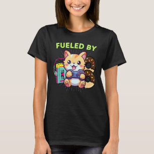 Camiseta Engraçado Alimentado Por Donuts De Jogos De Gato G