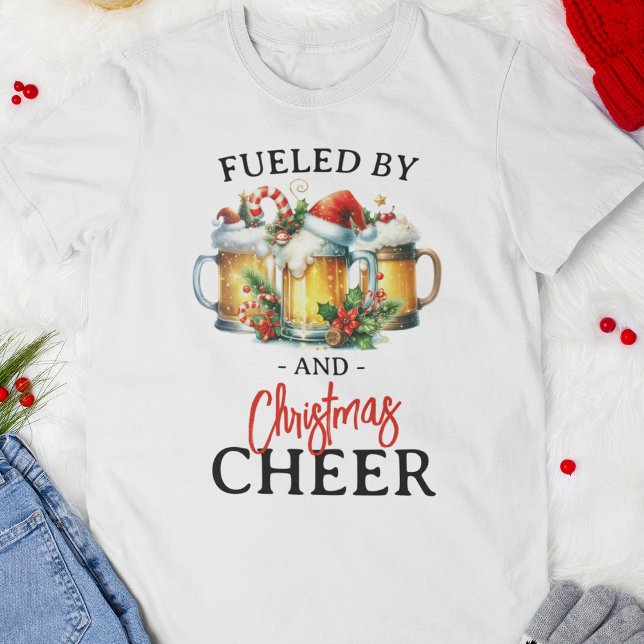 Camiseta Engraçado Alimentado Por Férias De Natal De Cervej (Criador carregado)