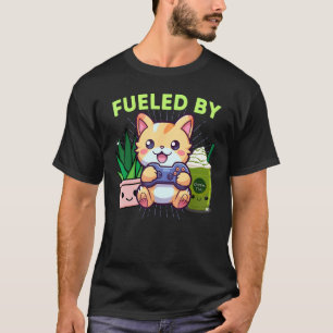 Camiseta Engraçado Alimentado Por Gato Gamer Planta Lattes