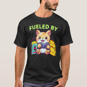 Camiseta Engraçado Alimentado Por Gatos De Jogos Tacos & O