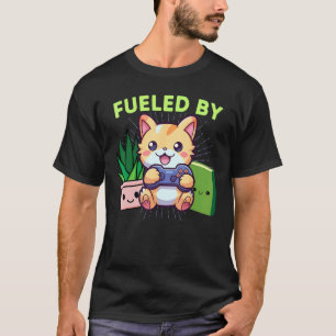 Camiseta Engraçado Alimentado Por Gatos Gamer Planta Livros
