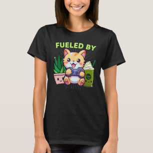 Camiseta Engraçado Alimentado Por Plantas De Gamer Cat Matc