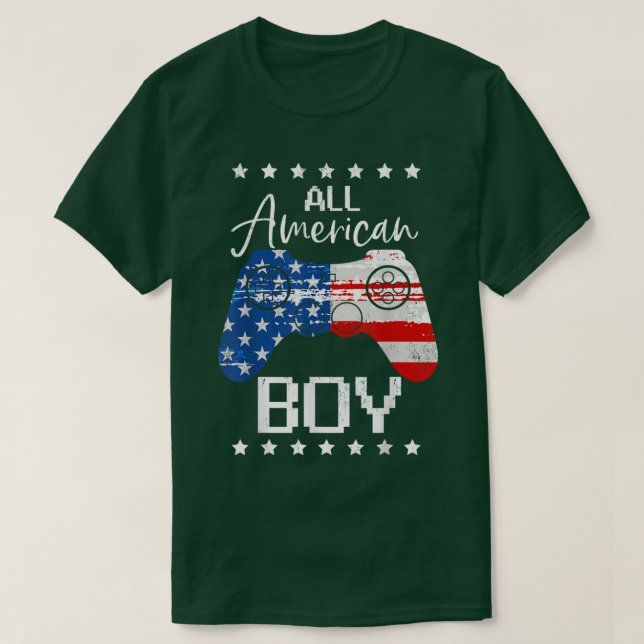 Camiseta Engraçado All American Boys 4 de julho Jogo de víd (Frente do Design)