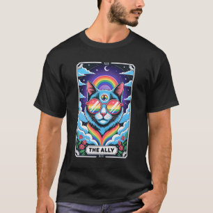 Camiseta Engraçado Ally Cat Tarot Card Prie Sunglass Gay