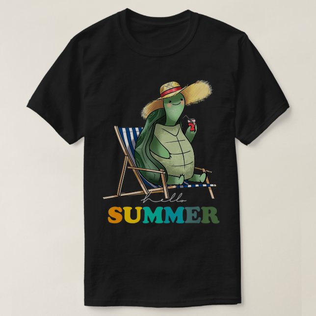 Camiseta Engraçado Alô, Tartaruga de Verão  (Frente do Design)