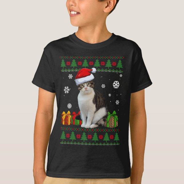 Camiseta Engraçado Ama Gato Bonito Gato Papai Noel Feliz Na (Frente)