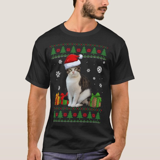 Camiseta Engraçado Ama Gato Bonito Gato Papai Noel Feliz Na (Frente)