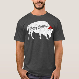 Camiseta Engraçado Amante de os animais Santa Hat Bison Nat