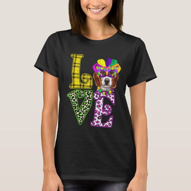 Camiseta Engraçado Amor Mardi Gras Beagle Pai Cachorro Mãe (Frente)