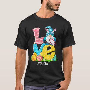 Camiseta Engraçado Amor Rugby Páscoa Gnome Cesto de Ovos