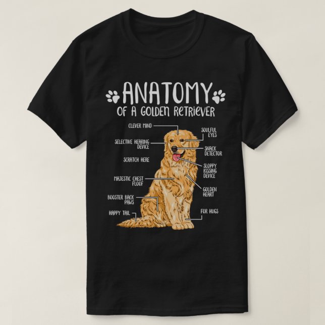 Camiseta Engraçado Anatomia Ouro Retriever Cachorro Pullove (Frente do Design)