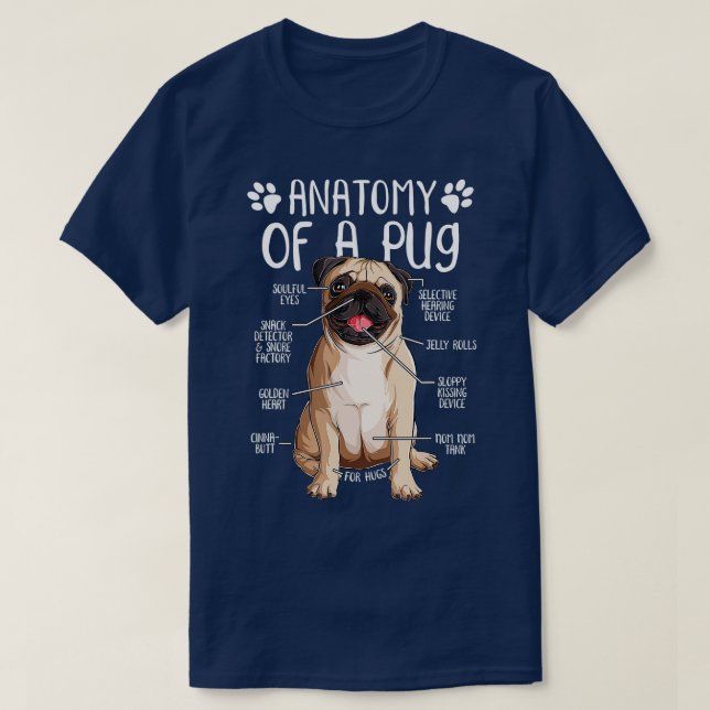 Camiseta Engraçado Anatomia Pug Dog Pug Lover (Frente do Design)